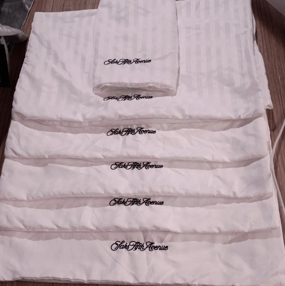 Saks Fifth Avenue Luxury Embroidered  White Stripe Pillowcases  Set of Six